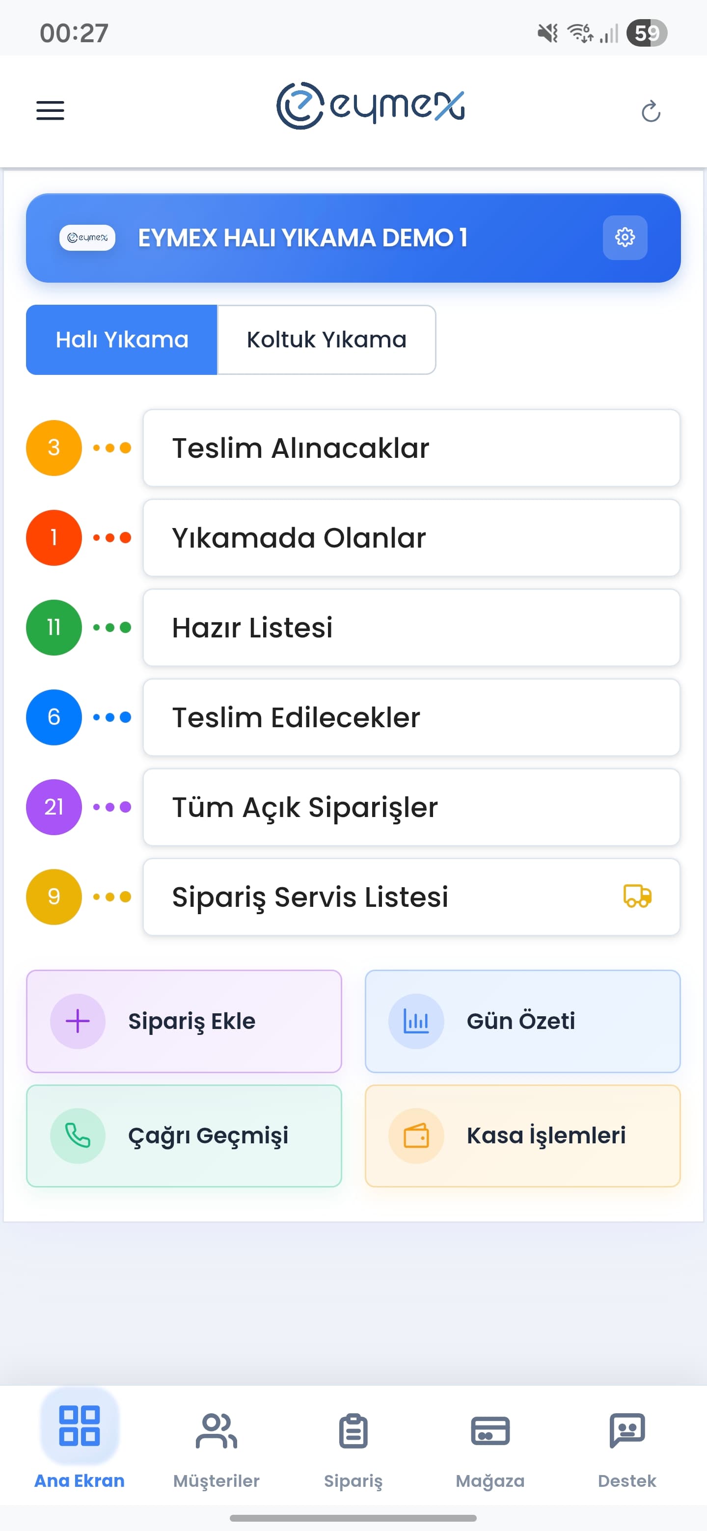 Eymex Ana Sayfa - Halı Yıkama - Halı yıkama işlemleri için ana ekran görünümü
