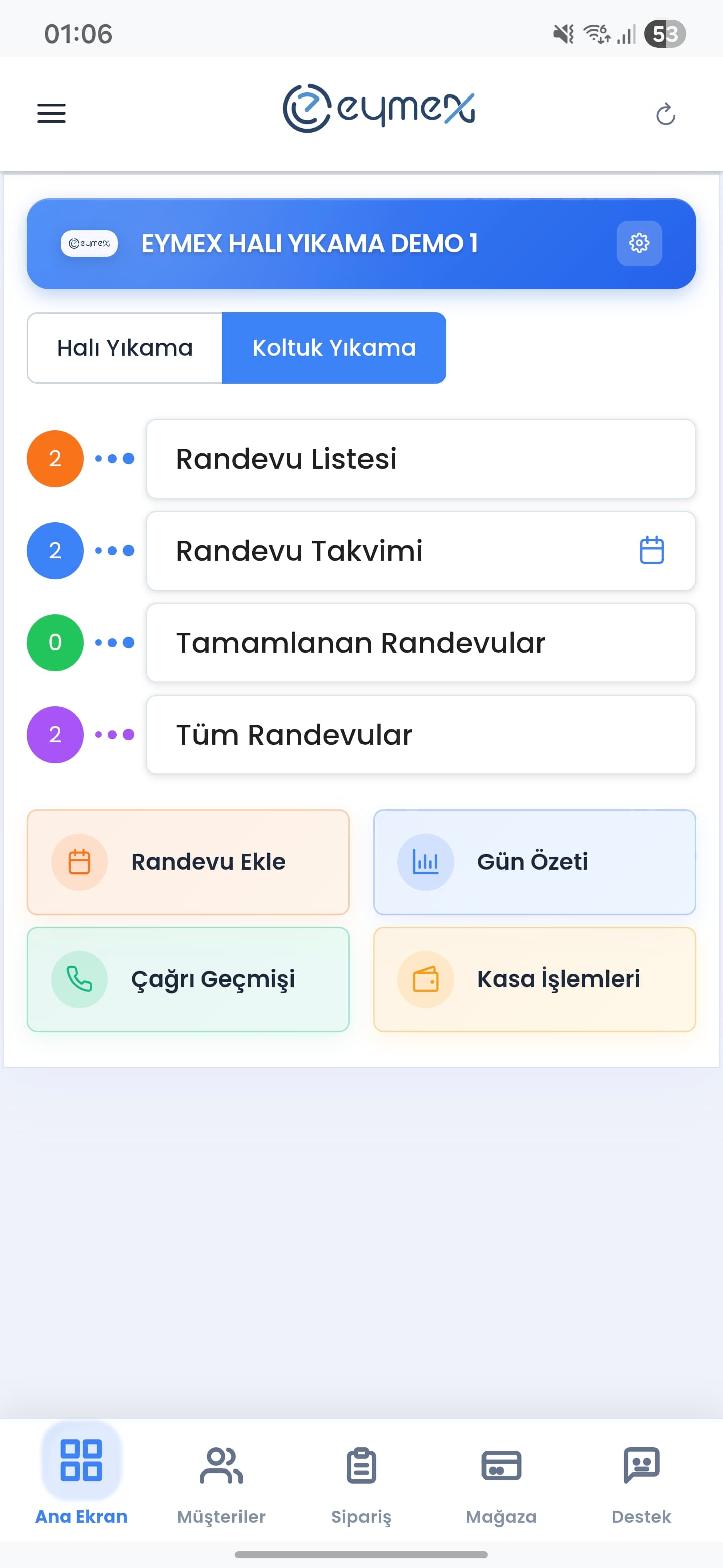 Eymex Ana Sayfa - Koltuk Yıkama - Koltuk yıkama siparişleri yönetim ekranı