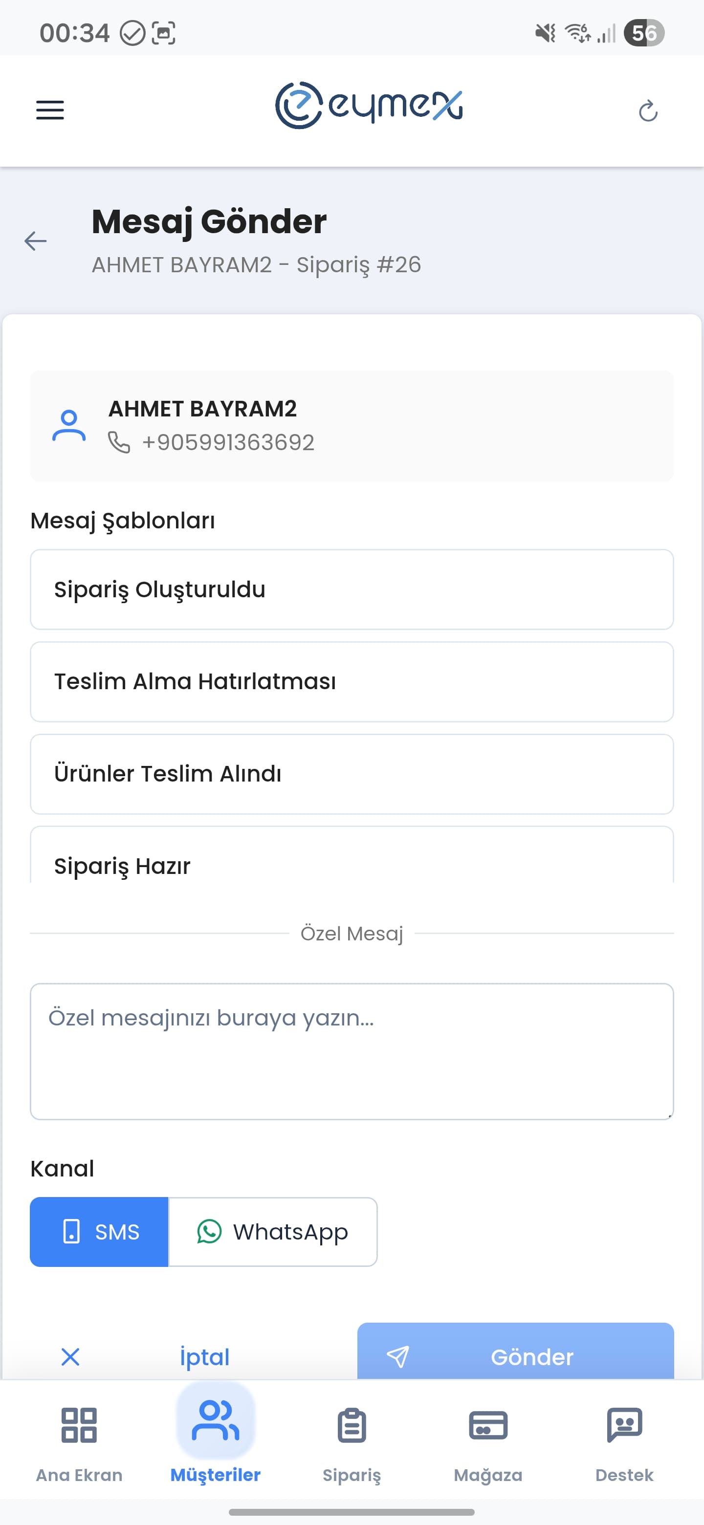 Eymex Manuel Mesaj - Manuel SMS ve WhatsApp gönderimi