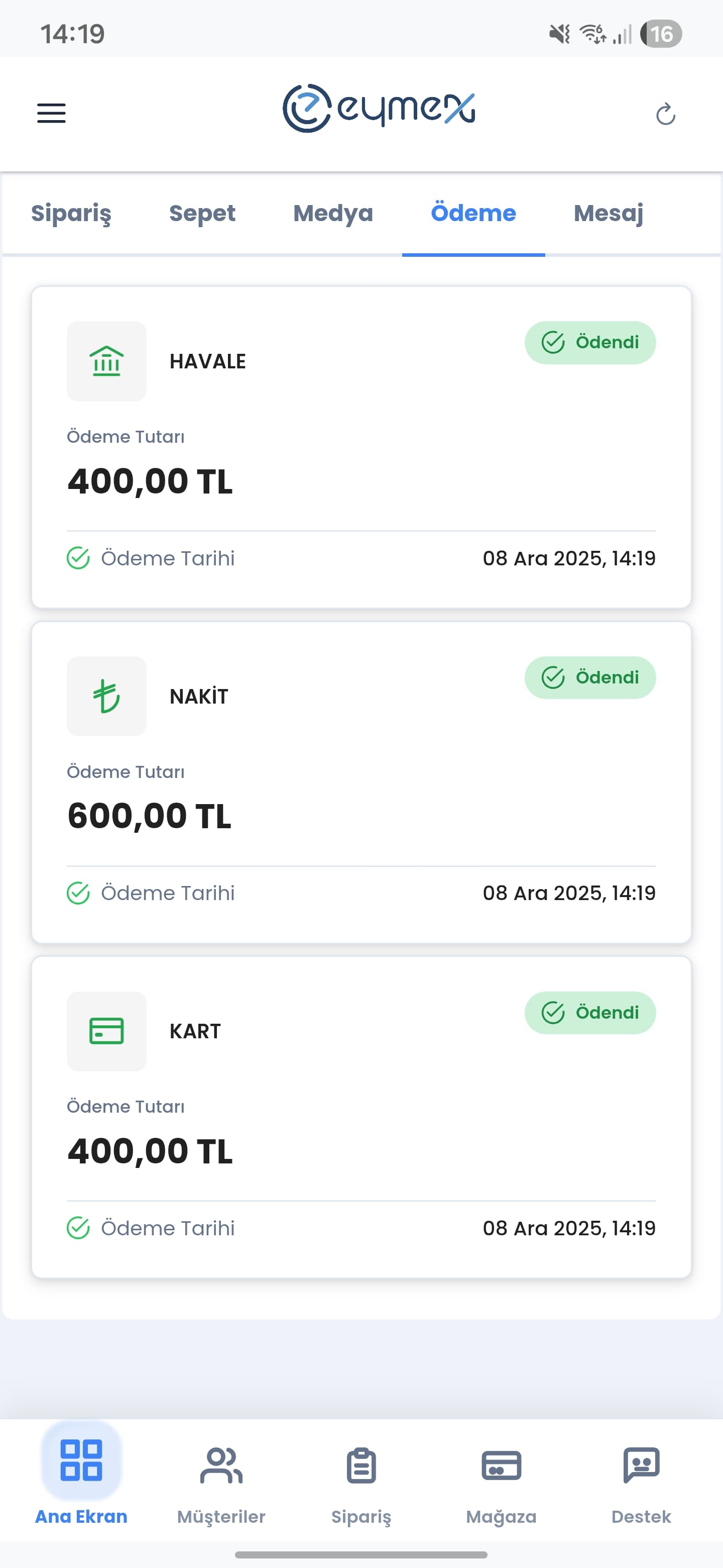 Eymex Sipariş Ödemeleri - Güvenli ödeme işlemleri ve takibi