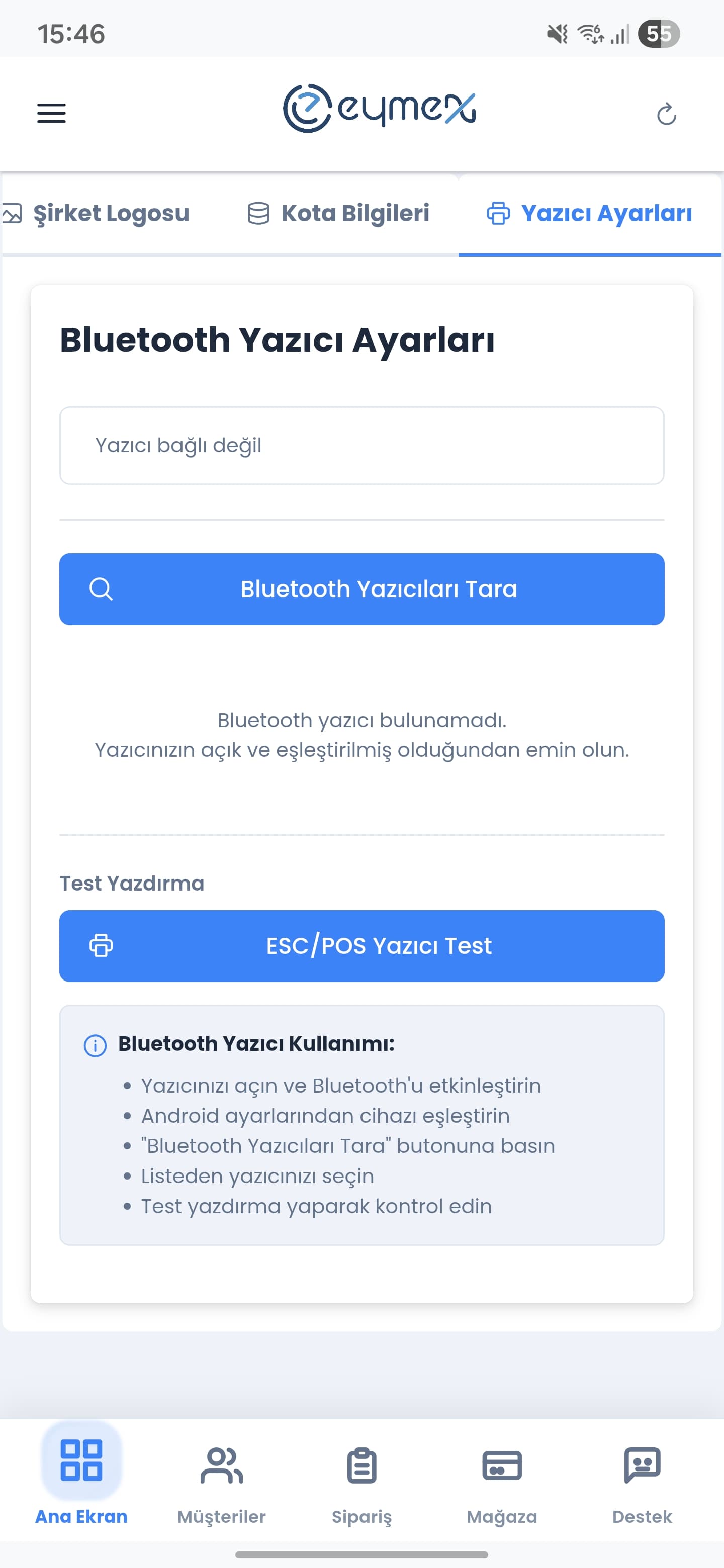 Eymex Yazıcı Ayarları - Bluetooth termal yazıcı konfigürasyonu